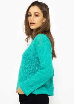 Pullover Mit Rauten Lochmuster, Türkis -Sassyclassy SassyClassy pullover mit rauten lochmuster turkis S2212B5294 2