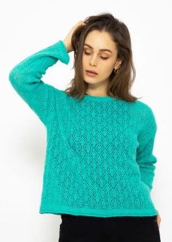 Pullover Mit Rauten Lochmuster, Türkis -Sassyclassy SassyClassy pullover mit rauten lochmuster turkis S2212B5294