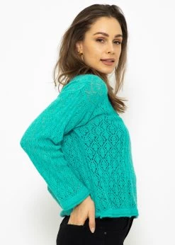 Pullover Mit Rauten Lochmuster, Türkis -Sassyclassy SassyClassy pullover mit rauten lochmuster turkis S2212B5294 3