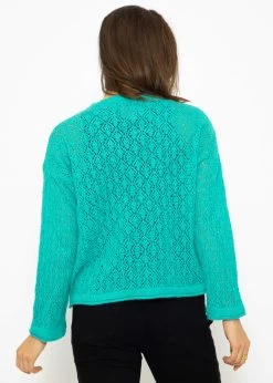 Pullover Mit Rauten Lochmuster, Türkis -Sassyclassy SassyClassy pullover mit rauten lochmuster turkis S2212B5294 4