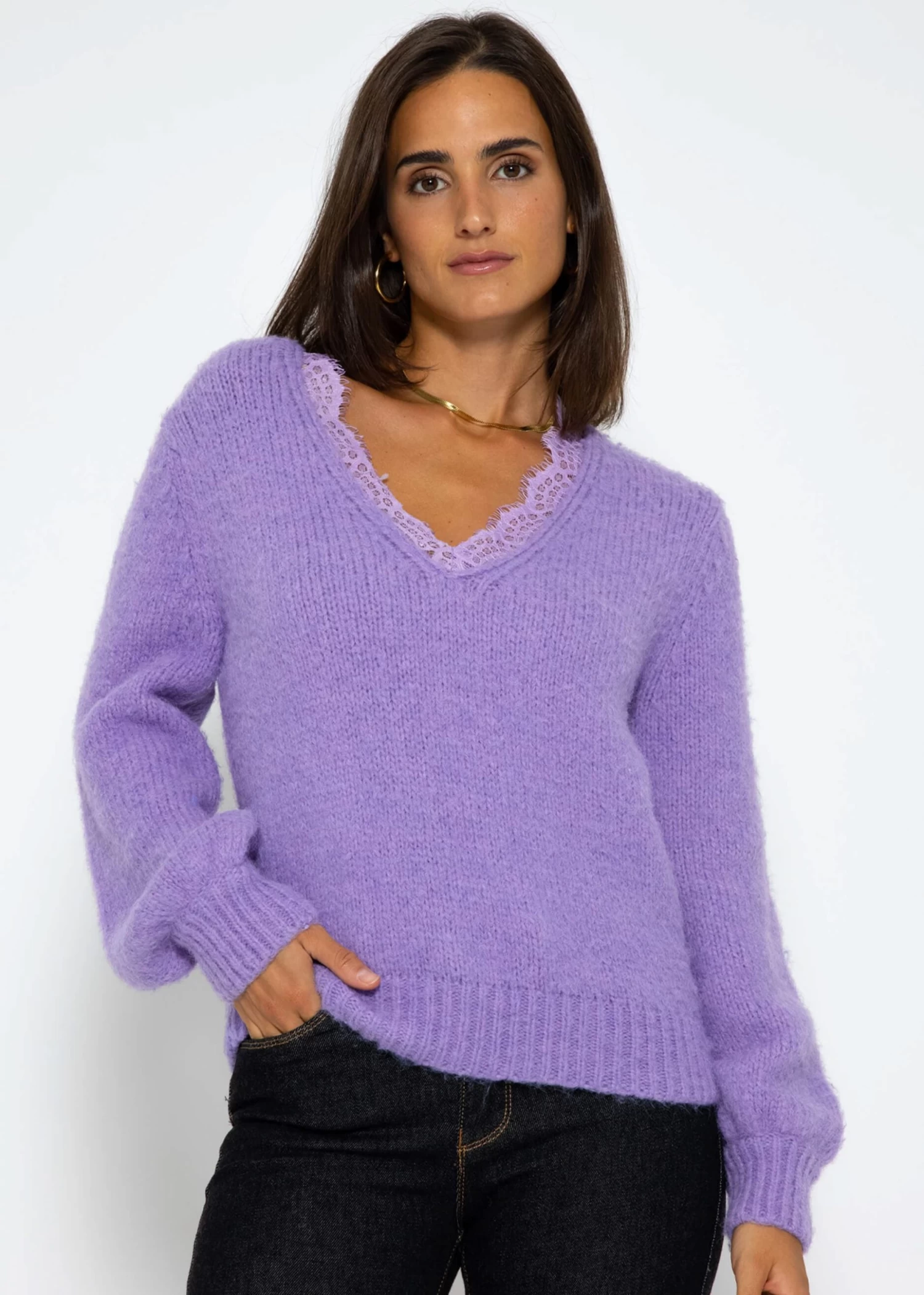 Pullover Mit Spitzen-Ausschnitt - Lila 3 Pullover Mit Spitzen-Ausschnitt - Lila