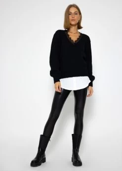 Pullover Mit Spitzen-Ausschnitt - Schwarz -Sassyclassy SassyClassy pullover mit spitzenausschnitt schwarz S3208R6213