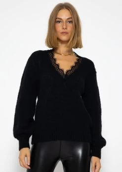 Pullover Mit Spitzen-Ausschnitt - Schwarz -Sassyclassy SassyClassy pullover mit spitzenausschnitt schwarz S3208R6213 3