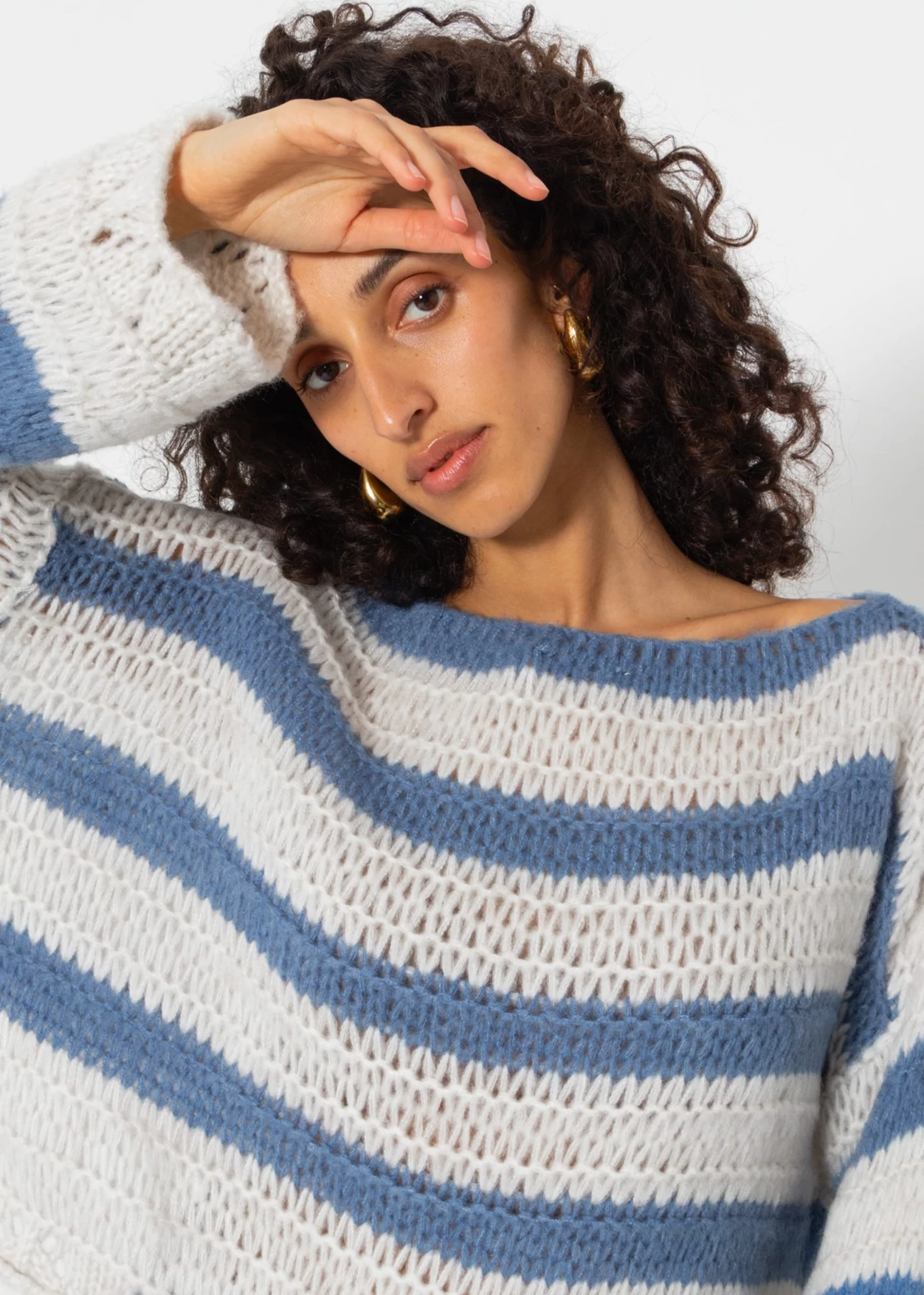 Pullover Mit Streifen - Jeansblau-beige 3 Pullover Mit Streifen - Jeansblau-beige