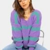 Pullover Mit Streifen Und V-Ausschnitt, Lila-türkis -Sassyclassy SassyClassy pullover mit streifen und v ausschnitt lila turkis S3207P6117 1UU2WqZhljDvkR