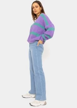 Pullover Mit Streifen Und V-Ausschnitt, Lila-türkis -Sassyclassy SassyClassy pullover mit streifen und v ausschnitt lila turkis S3207P6117 2jtLAnJbnAcCwr