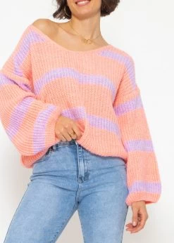 Pullover Mit Streifen Und V-Ausschnitt - Peach-flieder -Sassyclassy SassyClassy pullover mit streifen und v ausschnitt peach flieder S4203P6842 11