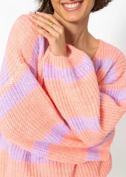 Pullover Mit Streifen Und V-Ausschnitt - Peach-flieder -Sassyclassy SassyClassy pullover mit streifen und v ausschnitt peach flieder S4203P6842 2