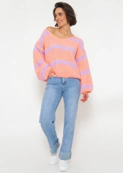 Pullover Mit Streifen Und V-Ausschnitt - Peach-flieder -Sassyclassy SassyClassy pullover mit streifen und v ausschnitt peach flieder S4203P6842 3