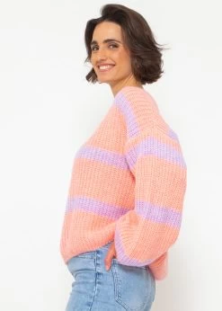 Pullover Mit Streifen Und V-Ausschnitt - Peach-flieder -Sassyclassy SassyClassy pullover mit streifen und v ausschnitt peach flieder S4203P6842 4