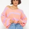 Pullover Mit Streifen Und V-Ausschnitt - Peach-flieder 2 Pullover Mit Streifen Und V-Ausschnitt - Peach-flieder -Sassyclassy SassyClassy pullover mit streifen und v ausschnitt peach flieder S4203P6842 5