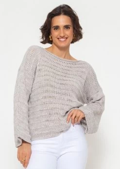 Pullover Mit Weiten Ärmeln - Grau 13 Pullover Mit Weiten Ärmeln - Grau -Sassyclassy SassyClassy pullover mit weiten armeln und feinem rippmuster grau S4203P6834 11