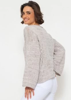 Pullover Mit Weiten Ärmeln - Grau 16 Pullover Mit Weiten Ärmeln - Grau -Sassyclassy SassyClassy pullover mit weiten armeln und feinem rippmuster grau S4203P6834 12