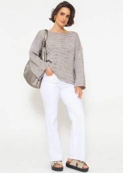 Pullover Mit Weiten Ärmeln - Grau 14 Pullover Mit Weiten Ärmeln - Grau -Sassyclassy SassyClassy pullover mit weiten armeln und feinem rippmuster grau S4203P6834 2