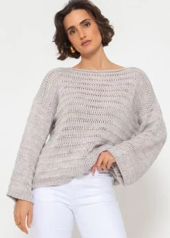 Pullover Mit Weiten Ärmeln - Grau 11 Pullover Mit Weiten Ärmeln - Grau -Sassyclassy SassyClassy pullover mit weiten armeln und feinem rippmuster grau S4203P6834 3