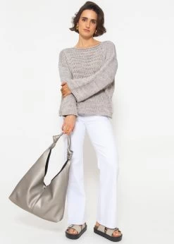 Pullover Mit Weiten Ärmeln - Grau 12 Pullover Mit Weiten Ärmeln - Grau -Sassyclassy SassyClassy pullover mit weiten armeln und feinem rippmuster grau S4203P6834 5