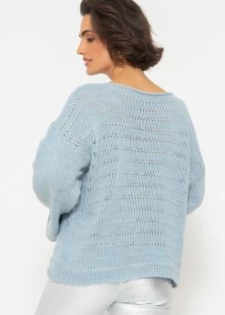 Pullover Mit Weiten Ärmeln - Hellblau -Sassyclassy SassyClassy pullover mit weiten armeln und feinem rippmuster hellblau S4203P6833 12