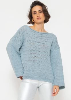 Pullover Mit Weiten Ärmeln - Hellblau -Sassyclassy SassyClassy pullover mit weiten armeln und feinem rippmuster hellblau S4203P6833 2
