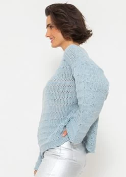 Pullover Mit Weiten Ärmeln - Hellblau -Sassyclassy SassyClassy pullover mit weiten armeln und feinem rippmuster hellblau S4203P6833 3