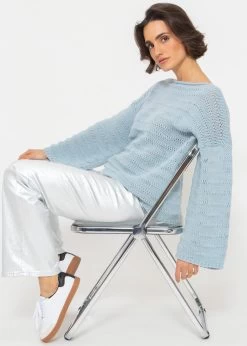 Pullover Mit Weiten Ärmeln - Hellblau -Sassyclassy SassyClassy pullover mit weiten armeln und feinem rippmuster hellblau S4203P6833 7