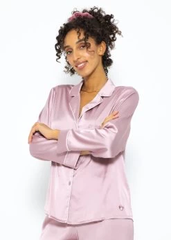 Satin Pyjama Bluse Mit Paspel - Rosa -Sassyclassy SassyClassy pyjama bluse mit paspel rosa S3209NL6423 3V62pylDjJoHqz