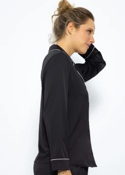 Satin Pyjama Bluse Mit Paspel - Schwarz -Sassyclassy SassyClassy pyjama bluse mit paspel schwarz S3209NL6422 4