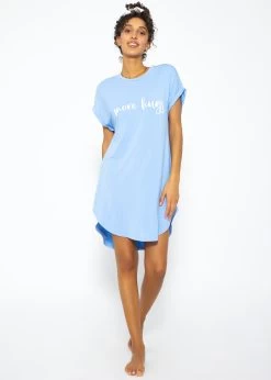 Langes Pyjamashirt Mit Print - Hellblau