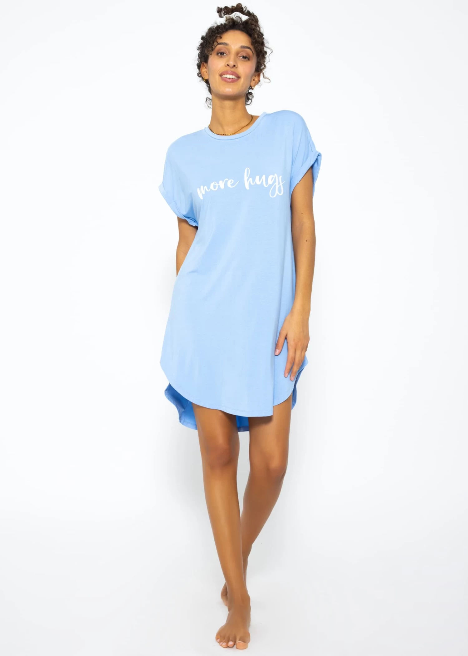 Langes Pyjamashirt Mit Print - Hellblau 3 Langes Pyjamashirt Mit Print - Hellblau