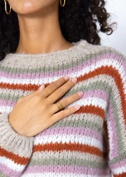 Rundhalspullover Mit Bunten Ringelstreifen - Beige 16 Rundhalspullover Mit Bunten Ringelstreifen - Beige -Sassyclassy SassyClassy rundhalspullover mit bunten ringelstreifen beige S3210P6526 1