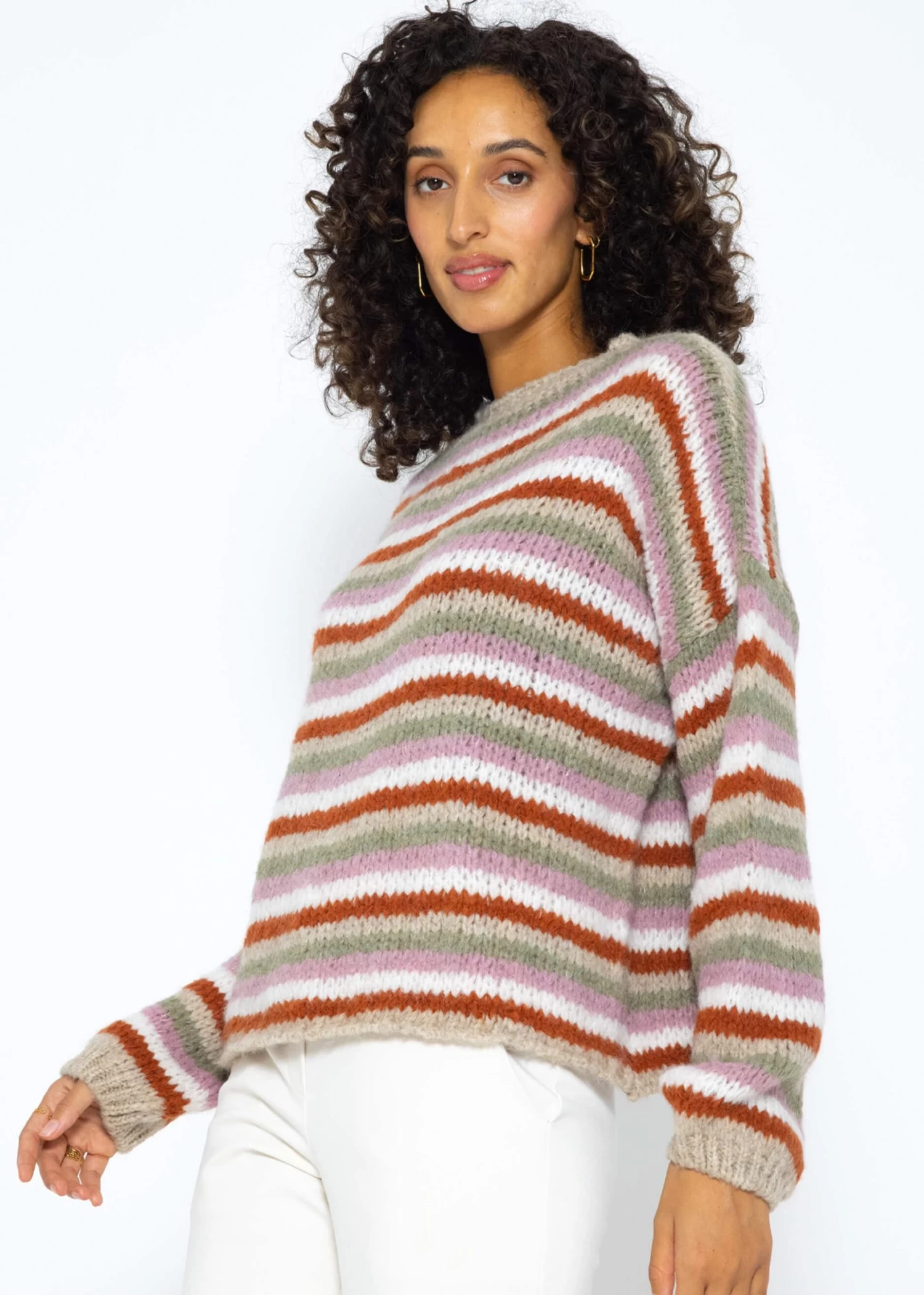 Rundhalspullover Mit Bunten Ringelstreifen - Beige 7 Rundhalspullover Mit Bunten Ringelstreifen - Beige – Bild 6