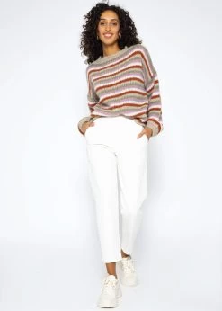 Rundhalspullover Mit Bunten Ringelstreifen - Beige 10 Rundhalspullover Mit Bunten Ringelstreifen - Beige -Sassyclassy SassyClassy rundhalspullover mit bunten ringelstreifen beige S3210P6526 4