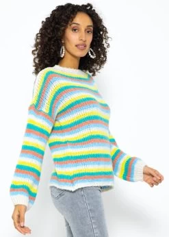Rundhalspullover Mit Bunten Ringelstreifen - Offwhite -Sassyclassy SassyClassy rundhalspullover mit bunten ringelstreifen offwhite S3210P6605 1