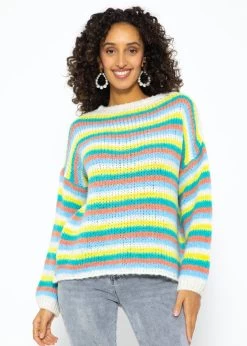Rundhalspullover Mit Bunten Ringelstreifen - Offwhite -Sassyclassy SassyClassy rundhalspullover mit bunten ringelstreifen offwhite S3210P6605 2