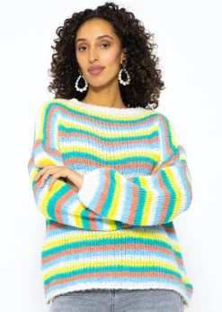 Rundhalspullover Mit Bunten Ringelstreifen - Offwhite -Sassyclassy SassyClassy rundhalspullover mit bunten ringelstreifen offwhite S3210P6605 3