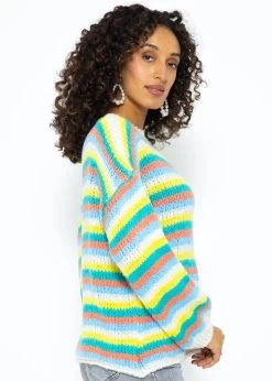 Rundhalspullover Mit Bunten Ringelstreifen - Offwhite -Sassyclassy SassyClassy rundhalspullover mit bunten ringelstreifen offwhite S3210P6605 5