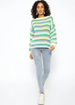 Rundhalspullover Mit Bunten Ringelstreifen - Offwhite -Sassyclassy SassyClassy rundhalspullover mit bunten ringelstreifen offwhite S3210P6605 6