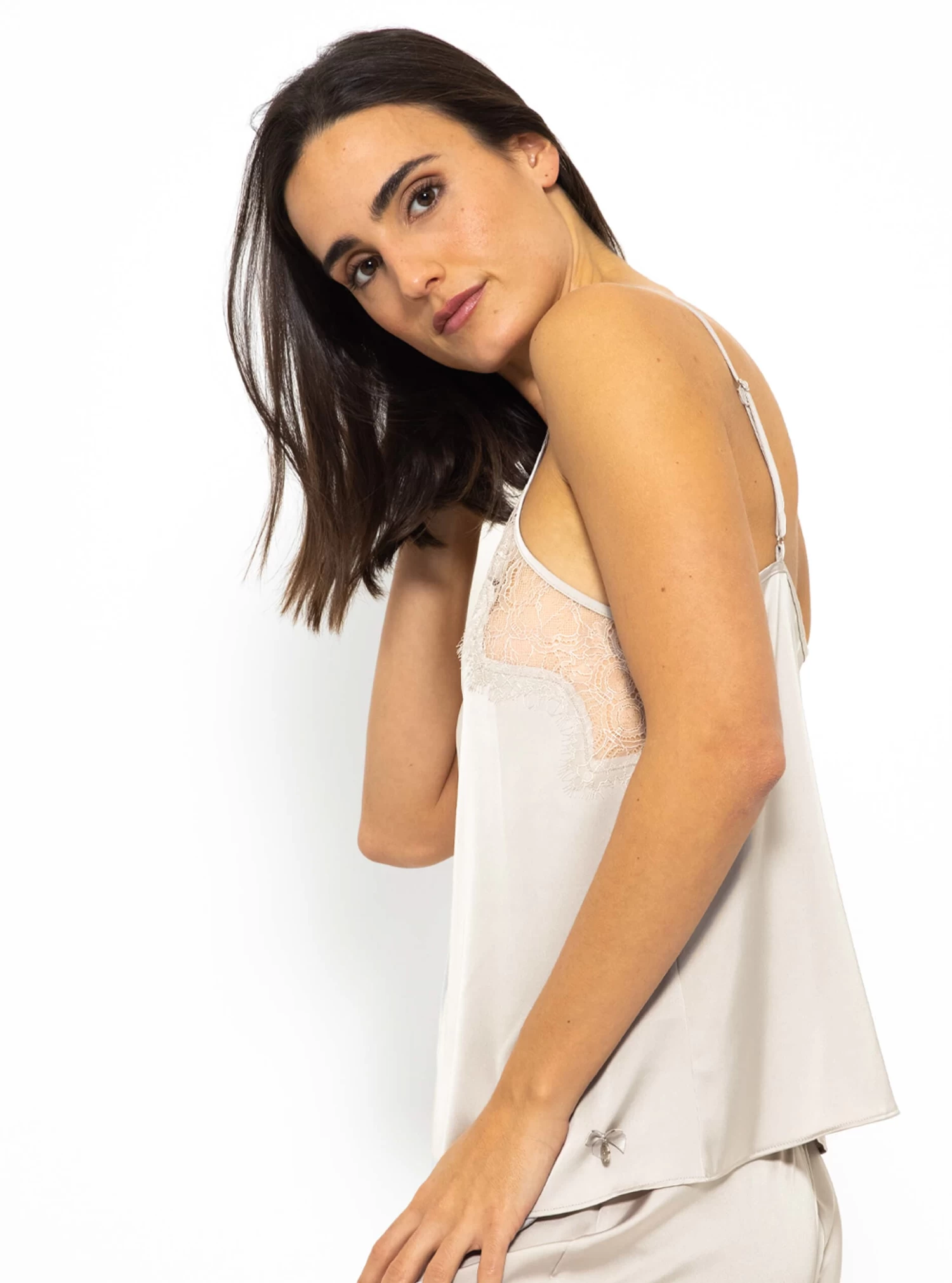 Satin Pyjama Top Mit Spitze - Champagner 5 Satin Pyjama Top Mit Spitze - Champagner – Bild 3