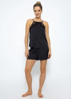 Satin Pyjama Top Mit Spitze - Schwarz -Sassyclassy SassyClassy satin top mit spitze schwarz S3209NT6416 1