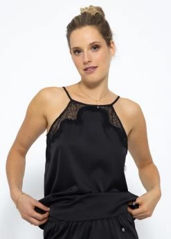 Satin Pyjama Top Mit Spitze - Schwarz -Sassyclassy SassyClassy satin top mit spitze schwarz S3209NT6416 3
