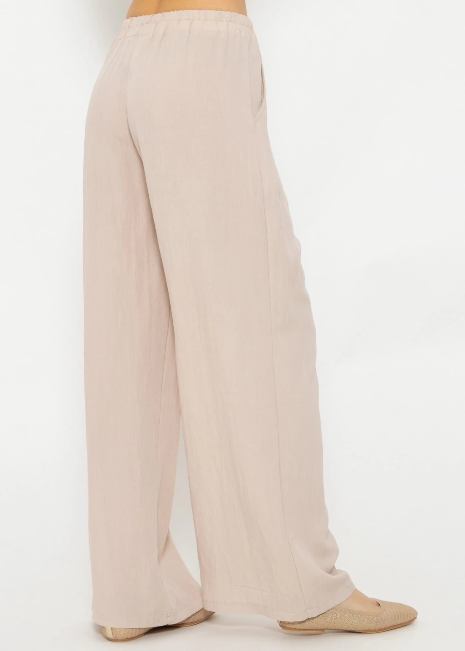 Schimmernde Lässige Viskose Hose - Beige 8 Schimmernde Lässige Viskose Hose - Beige – Bild 6