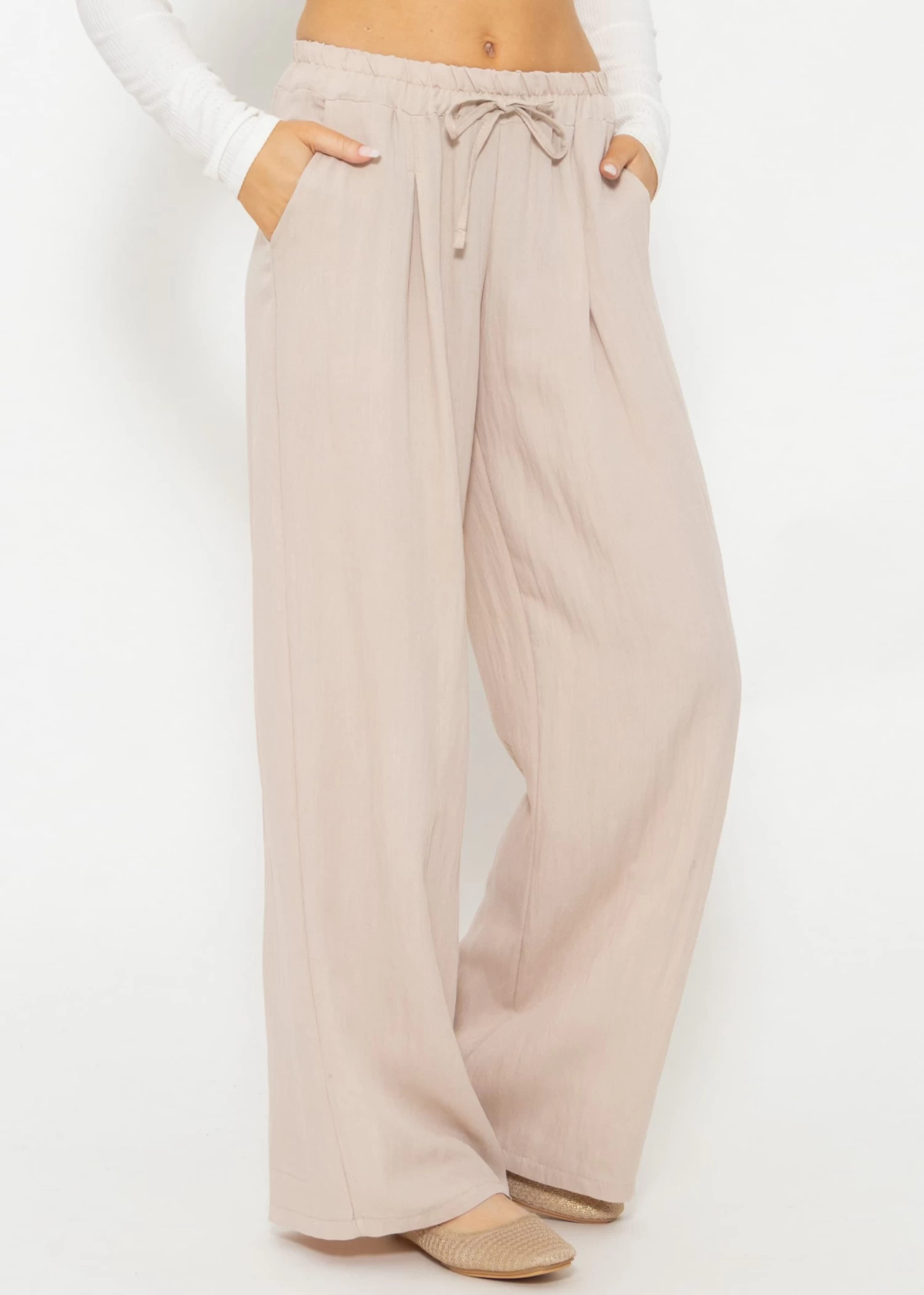 Schimmernde Lässige Viskose Hose - Beige 5 Schimmernde Lässige Viskose Hose - Beige – Bild 3