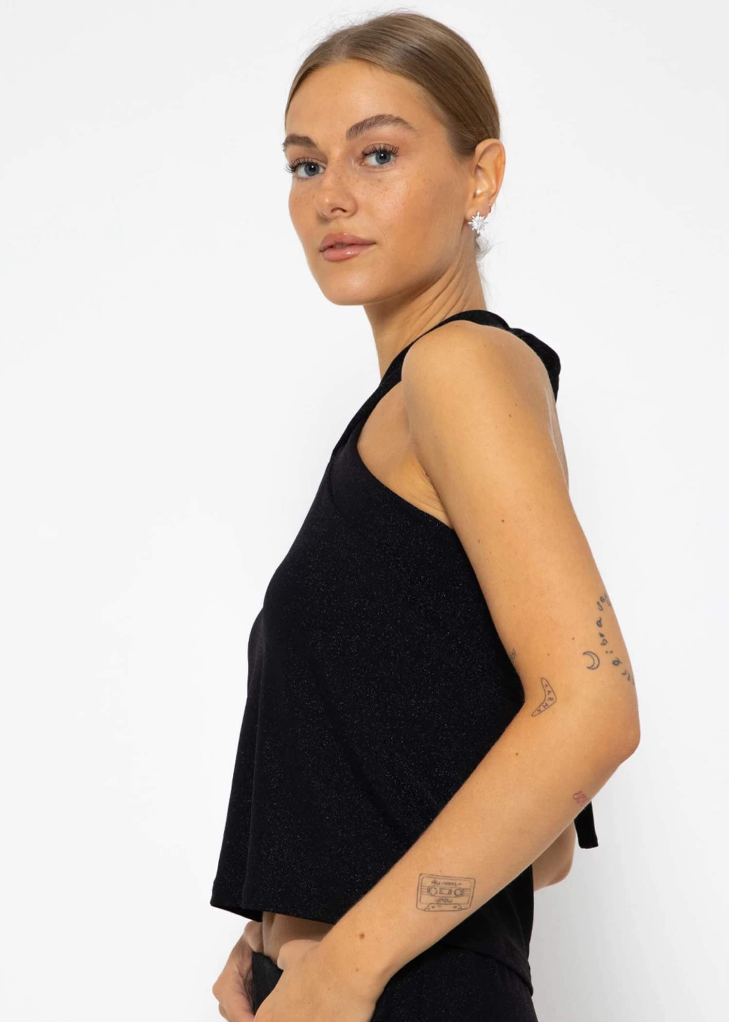 Schulterfreies Lurex Top - Schwarz 7 Schulterfreies Lurex Top - Schwarz – Bild 5