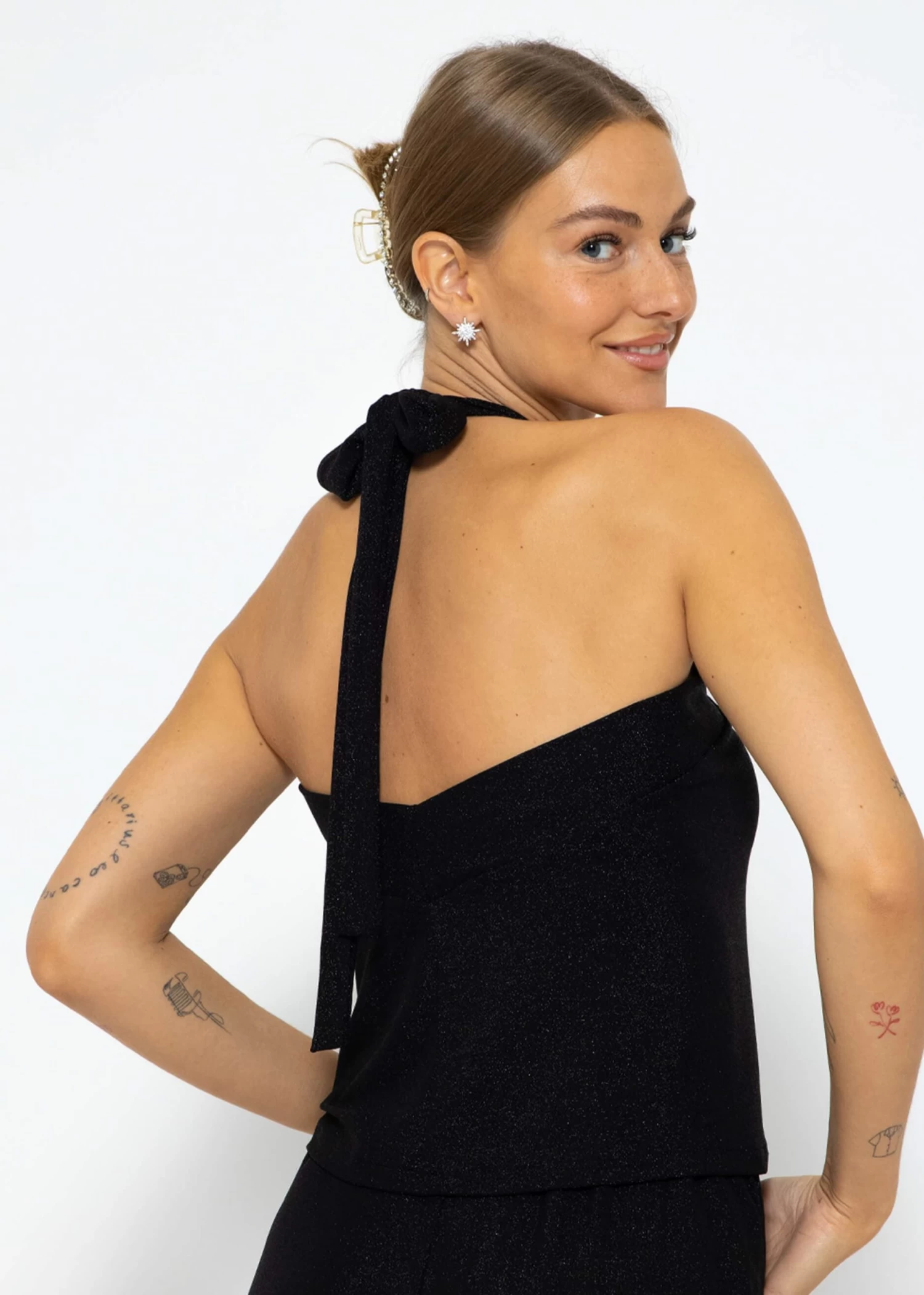 Schulterfreies Lurex Top - Schwarz 5 Schulterfreies Lurex Top - Schwarz – Bild 3