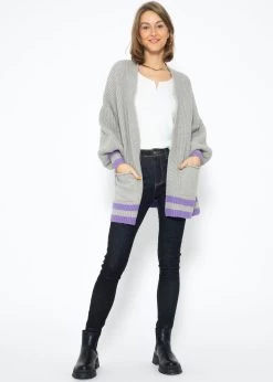 Soft Strick Cardigan Mit Taschen - Grau-lila -Sassyclassy SassyClassy soft Strick cardigan mit taschen grau lila S3208C6263 1