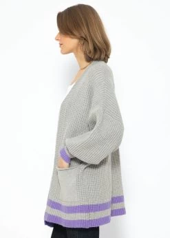 Soft Strick Cardigan Mit Taschen - Grau-lila -Sassyclassy SassyClassy soft Strick cardigan mit taschen grau lila S3208C6263 3