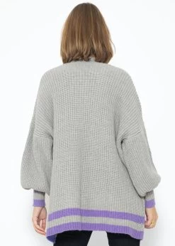 Soft Strick Cardigan Mit Taschen - Grau-lila -Sassyclassy SassyClassy soft Strick cardigan mit taschen grau lila S3208C6263 4