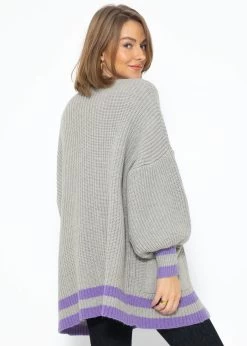 Soft Strick Cardigan Mit Taschen - Grau-lila -Sassyclassy SassyClassy soft Strick cardigan mit taschen grau lila S3208C6263 5
