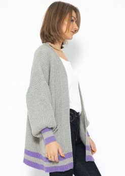 Soft Strick Cardigan Mit Taschen - Grau-lila -Sassyclassy SassyClassy soft Strick cardigan mit taschen grau lila S3208C6263 6