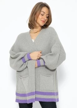 Soft Strick Cardigan Mit Taschen - Grau-lila -Sassyclassy SassyClassy soft Strick cardigan mit taschen grau lila S3208C6263 7