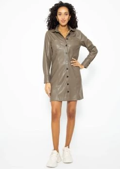 Sportives Kleid Aus Kunstleder - Taupe 13 Sportives Kleid Aus Kunstleder - Taupe -Sassyclassy SassyClassy sportives kleid aus kunstleder taupe S3210K6569